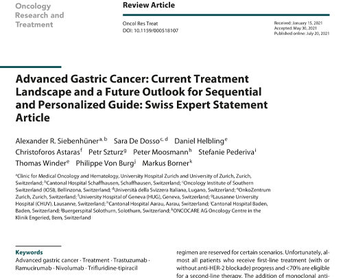 Publikation Advanced Gastric Cancer: Current Treatment Landscape and a Future Outlook for Sequential and Personalized Guide: Swiss Expert Statement Article